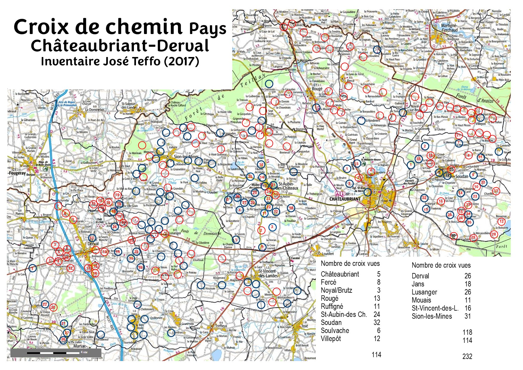 Carte des calvaires et croix de Derval carte a4 croix chemin chateaubriant derval